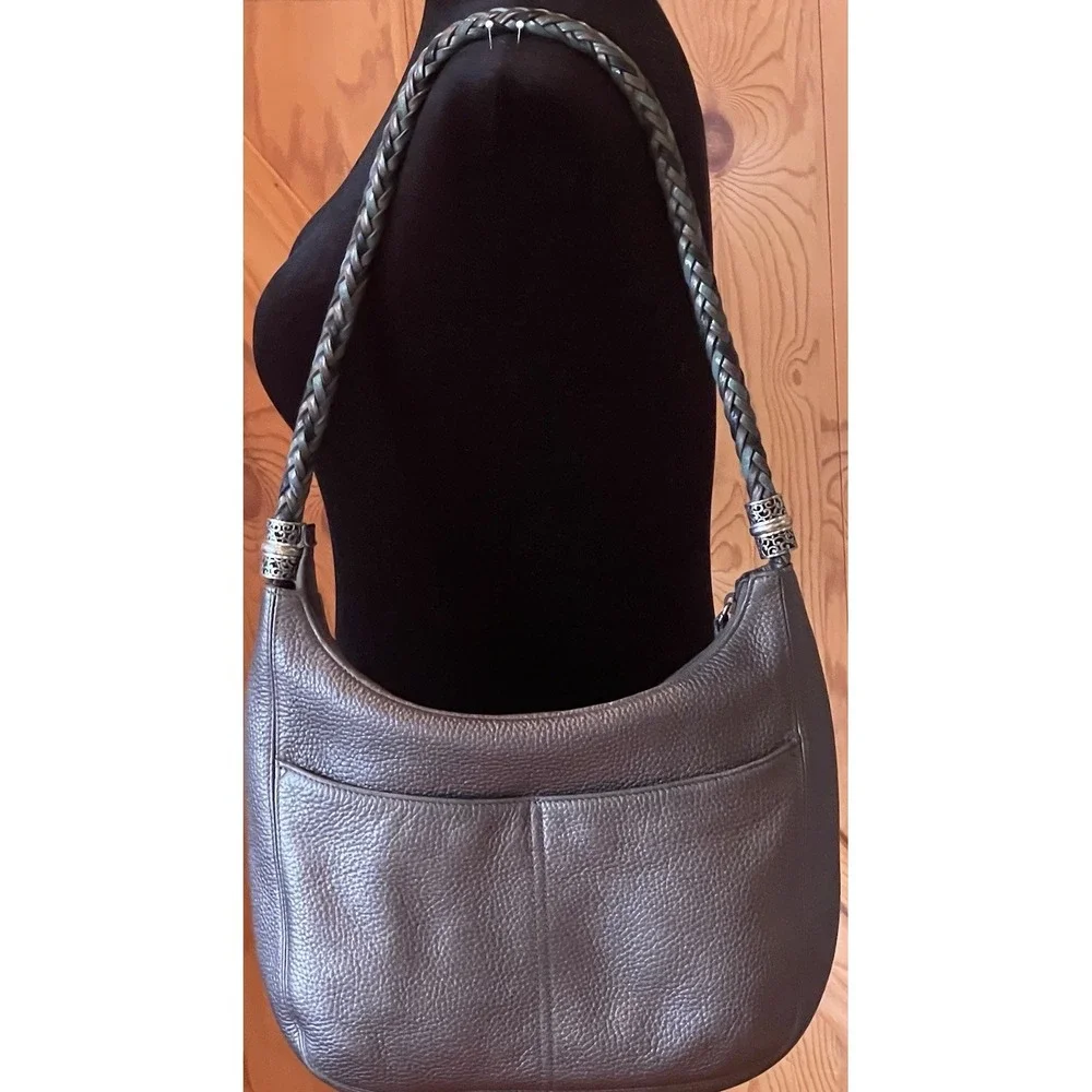 Brighton Barbados  Pebbled Leather Hobo Shoulder Handbag Braided Strap